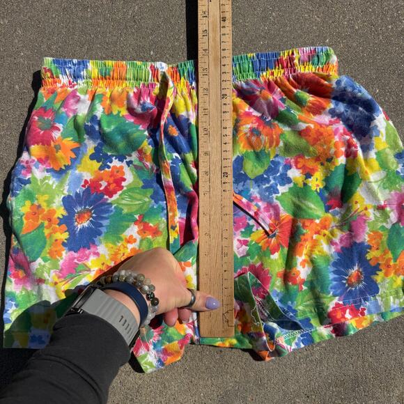 90s Pinwheels Bold Colorful Floral Pull On Elastic Waist Lounge Shorts Cotton - Picture 4 of 10